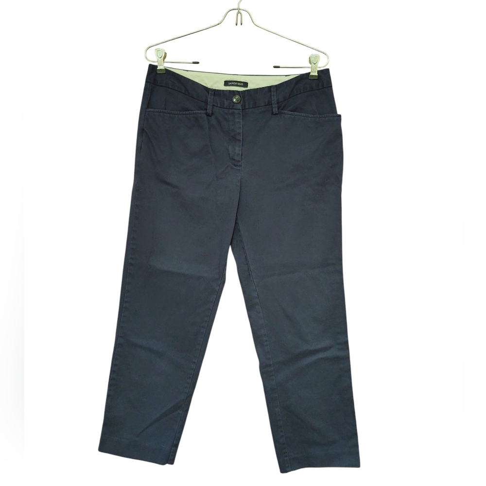 EUC Lands' End Navy Mid Rise Straight Leg Cropped Pants Size 6